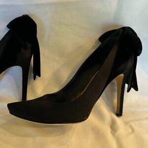 Rene Caovilla Black Satin Heels with Velvet Bows Size 39